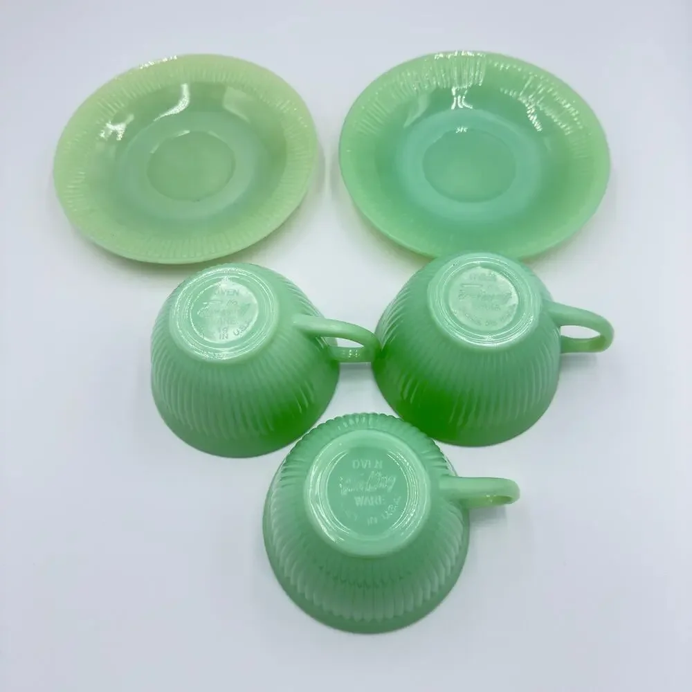 Fire King Coffee Tea Cup & Saucer Jane Ray JadeIte by ANCHOR HOCKING 5pc Set